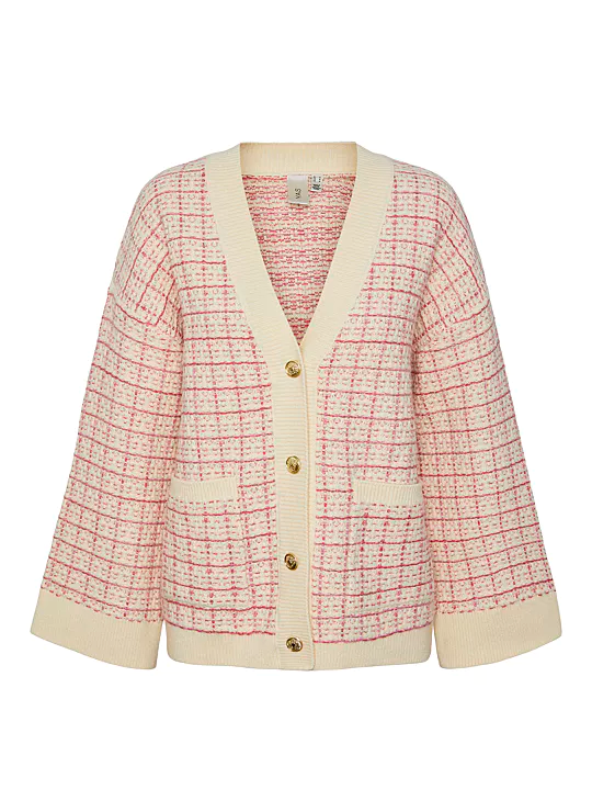 Yas - Liviana Knit Cardigan - Birch/ Rasberry