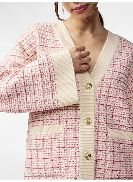 Yas - Liviana Knit Cardigan - Birch/ Rasberry